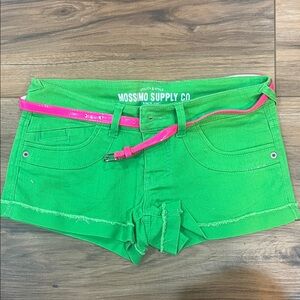 Mossimo Supply Co. Vibrant Green Jean Shorts with Pink Belt